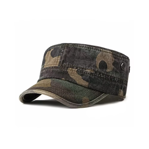 Camouflage 5-Panel <b>Flat</b>-Brim <b>Cap</b> Unisex Cotton Canvas Casual Style Spring <b>Summer</b> Fitted Back Closure - Product Image 1
