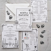 Kit d'invitation de mariage personnalisé haut de gamme en papier couché numérique avec enveloppes, cartes RSVP, cartes de programme, taille personnalisée, conception rapide