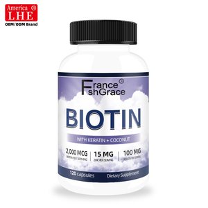 Fabricant de compléments alimentaires à base de biotine 20000mcg avec kératine et noix de coco, améliore la qualité des cheveux et des ongles, 120 capsules de biotine - Product Image 1