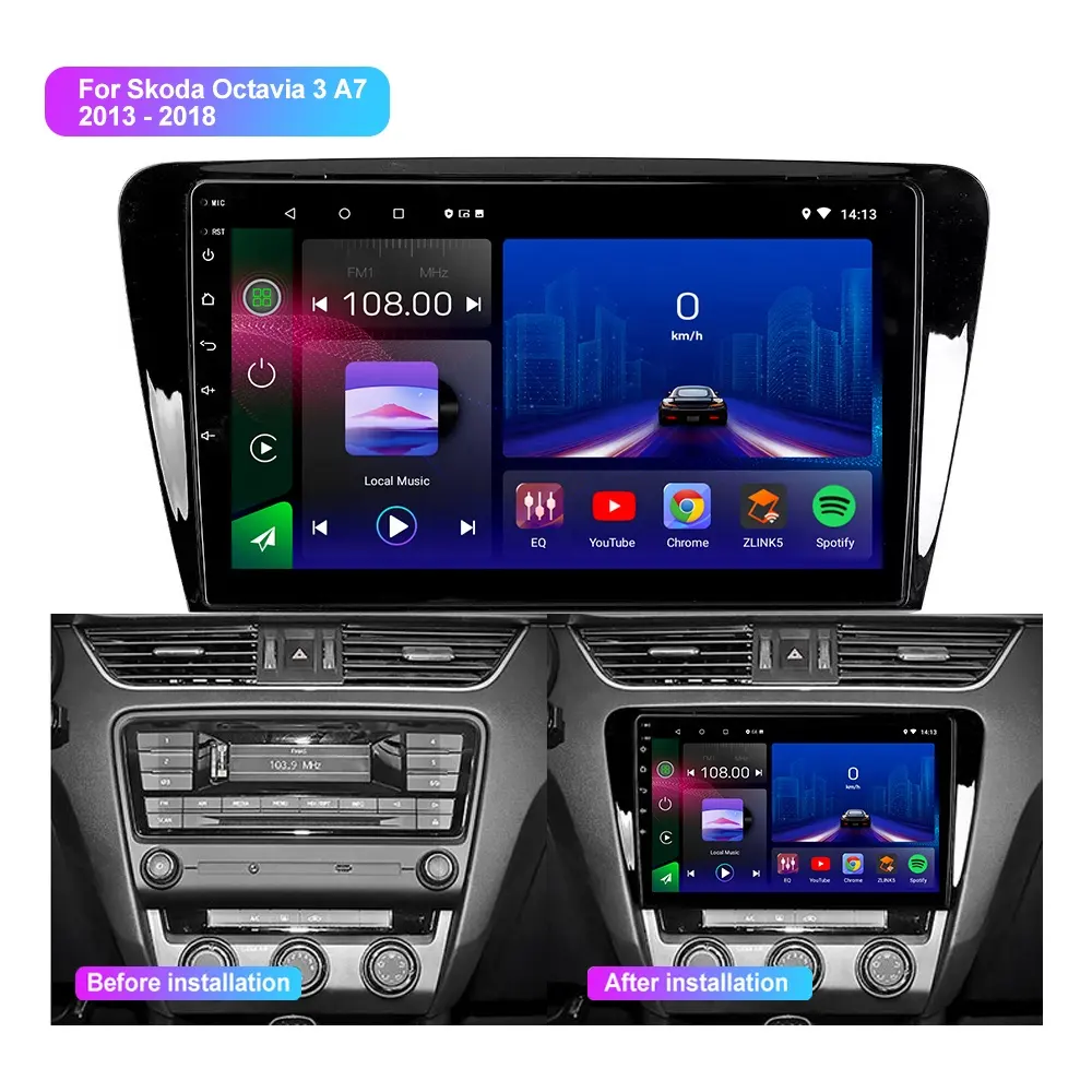 Jmance 10 Tête Unité De Voiture Stéréo 2 Din Carplay Android Radio Pour Skoda Octavia 3 A7 2013 - 2018 Cadre Autoradio De Voiture Lecteur Dvd