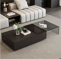 Table basse rectangulaire Japandi avec rangement intégré pour hôtel et salon