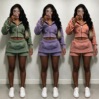 Ensemble de survêtement décontracté pour femmes Y2K personnalisé, sweat à capuche zippé en molleton français et short de jogging, vêtements de sport pour femmes