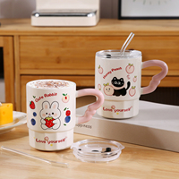 Taza de Café de Cerámica Creativa, Apta para Lavavajillas, con Pajita, Linda Taza para Agua, Adecuada para Uso en el Hogar y la Oficina