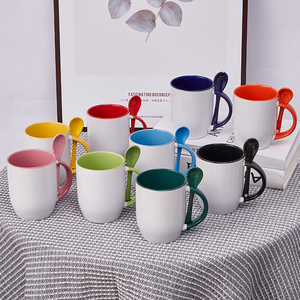 Custom Coffee <b>Mug</b> 11oz Sublimation <b>Ceramic</b> Inner Color <b>Mug</b> with Spoon - Product Image 1