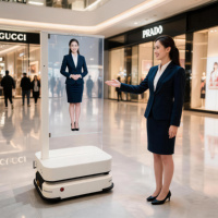 Pantalla OLED Transparente Al Robot para Centro Comercial con Animación, Kiosco Digital de Información con Soporte de Piso de 55 Pulgadas