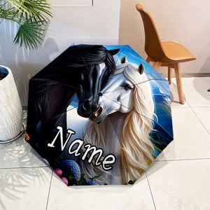 1 Parapluie Pliant Personnalisé Noir et Blanc avec Nom de Cheval, Sans Minimum de Commande, Cadeau Équestre Personnalisé, Impression UV, Regenschirm Mit Foto - Product Image 2