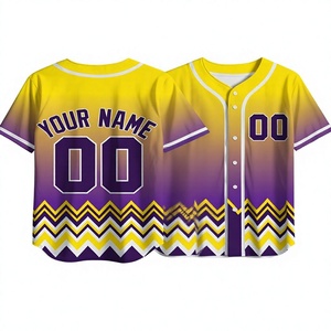 Maillot de baseball personnalisé dégradé jaune-violet à motif chevron, avec nom et numéro personnalisés, uniforme d'équipe entièrement boutonné, vente en gros - Product Image 1