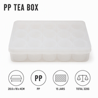 Boîte à thé en PP Yunuoxi 28,6x18x4cm avec 15 pots en plastique, organisateur de rangement pour thé, boîte à épices, vente en gros d'usine