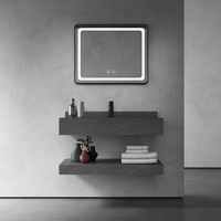 Meuble-lavabo mural moderne personnalisé avec miroir et comptoir, finition noire durable, marbre écologique de haute qualité