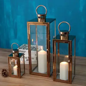 Wedding Decoration Supplies Vintage Metal Glass Hurricanei Pillar Candle Holders Lanterns Candle Jars
