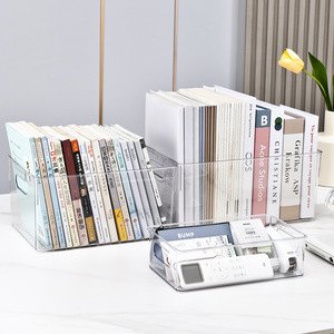 Transparent Book Storage Box Rectangle Desktop Organizer No Lid For Office Home Use 3 Sizes Solid Color Standing Type - Product Image 3
