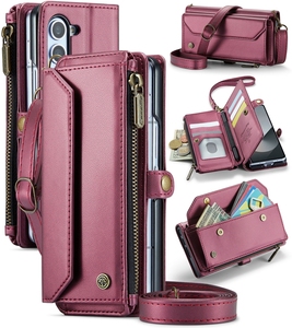 Lanière fermeture éclair multifonction cartes fente portefeuille étui de téléphone en cuir pour Samsung <span class=keywords><strong>Galaxy</strong></span> <span class=keywords><strong>Z</strong></span> Fold6 <span class=keywords><strong>Z</strong></span> pli 6 5 4 <span class=keywords><strong>3</strong></span> couverture sac à main <span class=keywords><strong>pochette</strong></span> - Product Image 1