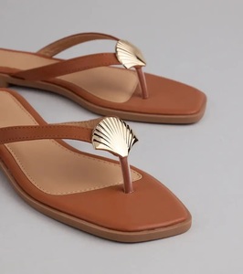 Women Summer Beach Sandals Flip Flops Gold Shell Hardware Tan Colour Walking <b>shoe</b> on Beach Travel <b>shoes</b> - Product Image 6