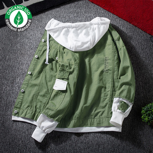 Chaqueta cortavientos de calle autocultivo de algodón orgánico para hombre, abrigo de lavado con capucha, traje de mendigo con agujeros, chaqueta de bombardero de hip-hop - Product Image 1