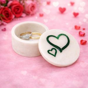 Handmade Keepsake Jewelry Storage Decorative Gift <b>Box</b> Elegant Natural Stone <b>Heart</b> <b>Shaped</b> <b>Box</b> With Green Stone Inlay Artistic - Product Image 2