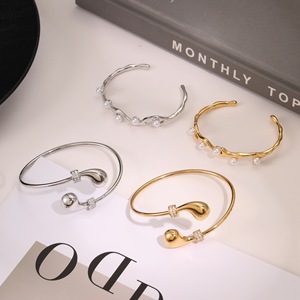 Jachon Thời Trang Thép Không Gỉ Vàng Mở Vòng Đeo Tay Ngọc Trai Hình Dạng Không Thường Xuyên Titan Thép Cuff Vòng Đeo Tay Trang Sức Cho Phụ Nữ - Product Image 2