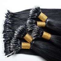 Extensiones de Cabello con Anillas Nano de Queratina, Grado 12A, Cabello Humano Brasileño Remy de Primera Calidad, Doble Trama, 100% Natural para Salón
