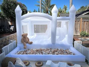 White Bounce Castle White Bounce House con tobogán y foso de bolas para niños y <span class=keywords><strong>adultos</strong></span> para decoración de <span class=keywords><strong>cumpleaños</strong></span>, fiesta, <span class=keywords><strong>alquiler</strong></span> de negocios - Product Image 5