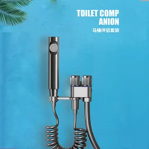 Set pemasangan dinding G1/2 ", standar kuningan 1 in 2 sudut keluar katup pembersih Toilet semprotan Bidet Shattaf pegangan ganda untuk kamar mandi