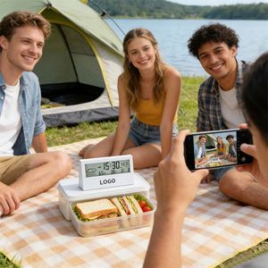 Custom Rectangular Portable Lightweight Lcd Humidity Date Digital <b>Clock</b> With Logo for Outdoor - Product Image 2