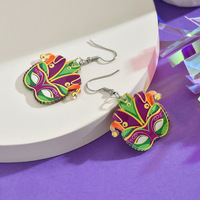 Boucles d'oreilles classiques pour femmes, style européen et américain, pour carnaval coloré, avec motifs crocodile, homard, couronne et masque, bicolores contrastées, pour soirée