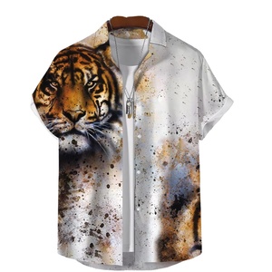 Camisa Hawaiana Personalizada para Hombre, Camisa Floral de Manga Corta, Holgada, Transpirable, de Lujo, Informal, con Estampado de Tigre - Product Image 1