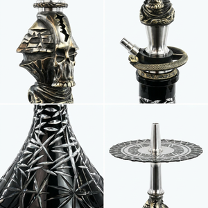 Black Glass <b>Hookah</b> Metal Stand Water <b>Pipe</b> with Decorative Skull Design for Lounge Bar Home Use - Product Image 6