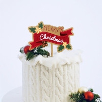 Weihnachtliche Kuchendekoration aus Acryl mit Blättern, Kranz und 'Frohe Weihnachten' Aufdruck für Festliche DIY-Backdekorationen