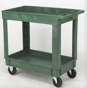 Multi-functional 4 Wheels 2-Tier Plastic Service Mobile Industrial Utility Tool Cart Two Shelf Storage Tooling Trolley