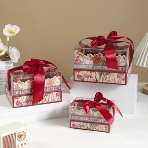 [Trong Kho] Sang Trọng Acrylic Ribbon Hộp Giấy Hoa Quà Tặng Bao Bì Hộp Đám Cưới Kẹo Cửa Sổ Nắp Và Cơ Sở Bìa - Product Image 1