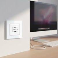 Interface Delviz Quick Charge Type-C, panneau en verre trempé sans logo, port universel 1A1C 5V 3A, prise USB murale à charge rapide 20W