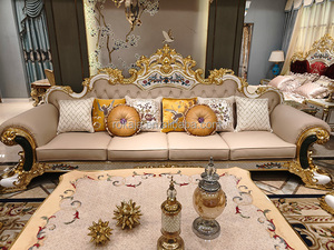 फ्रेंच महल-शैली सोफे यूरोपीय विला लिविंग रूम प्राकृतिक खोल सोफे उच्च अंत ठोस लकड़ी नक्काशी वास्तविक चमड़े के सोफे सेट - Product Image 2