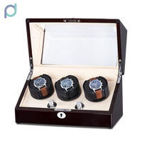 Remontoir de montres automatique à trois rotors, moteur pas à pas silencieux, boîtier en bois, boîte de rangement protectrice pour 3 montres, en cuir et MDF, 8098