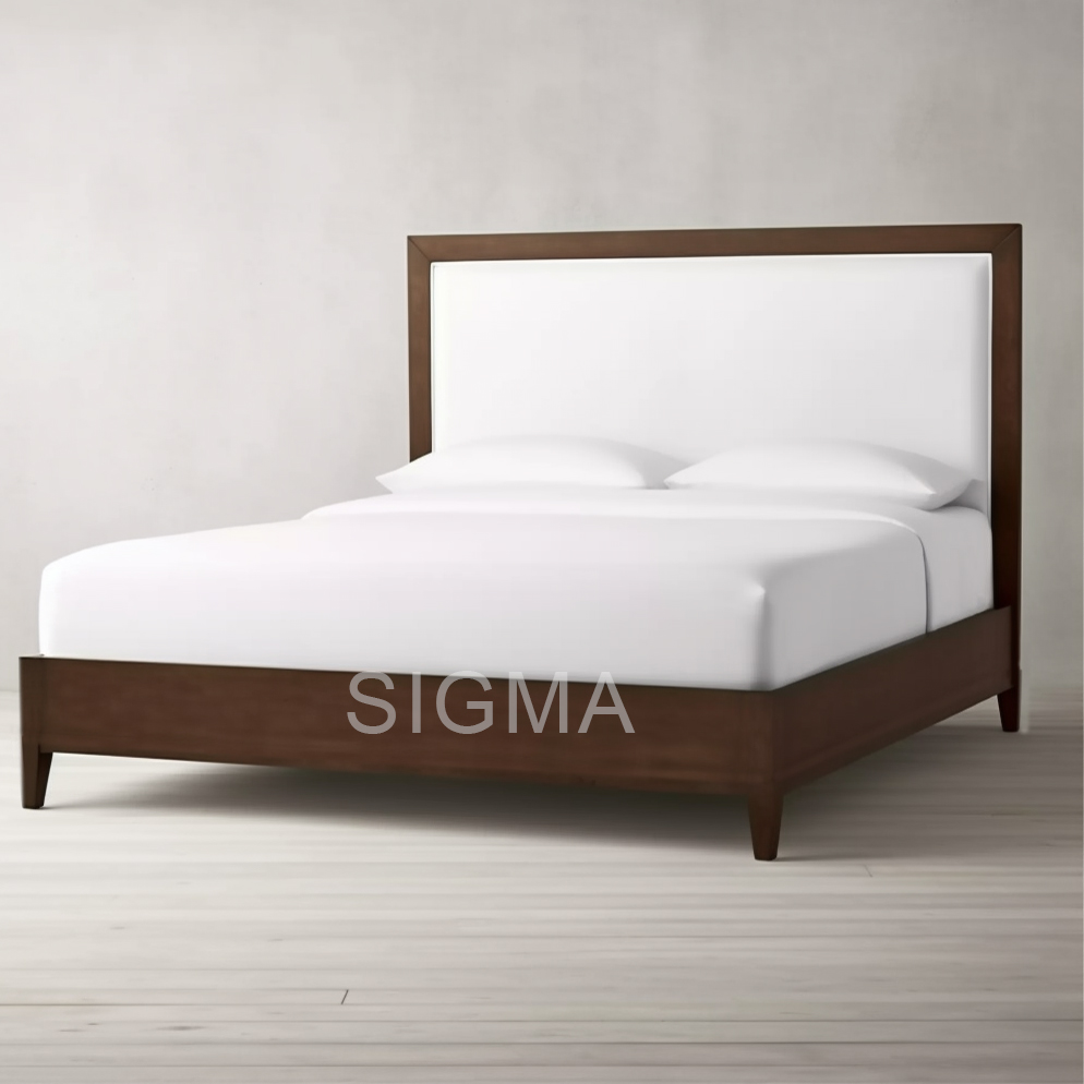 High-end Bedroom hotel bed leather panel headboard bed indoor bedroom furniture wooden frame bed