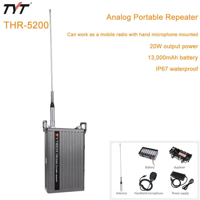 THR-5200 Analog Mini Duplex UHF or VHF 25W IP67 Two Way Radio Portable Repeater Talk Range 20KM Walkie Talkie Base Station