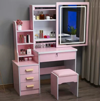 Coiffeuse de chambre en MDF style crème avec miroir, tabouret et armoire tout-en-un, multifonction, démontable, compacte