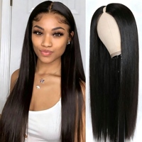 Perruque U-Part en Cheveux Humains Vierges, Lisse, Couleur Naturelle, Demi-Perruque U-Part avec Clips, Perruque en Cheveux Humains Remy pour Femmes Afro-Américaines