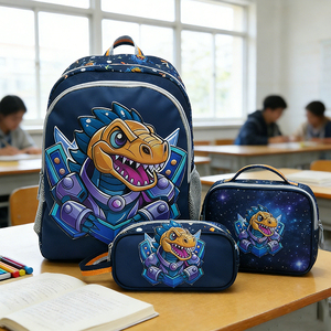 Sacs d'école pour enfants personnalisés mignons en gros, motif dinosaure de dessin animé, avec <span class=keywords><strong>sac</strong></span> à déjeuner et trousse à crayons, pour garçons, ensemble de 3 pièces - Product Image 2