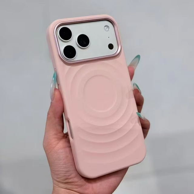 Luxury Magnetic Phone Case for iPhone 17 16 Pro Max 3D Ripple Wave Shockproof Matte Back Cover Metal Camera Ring Coque PC TPU