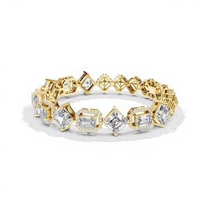 Bracelet tennis en or massif 14 carats avec diamants de laboratoire de formes variées, taille émeraude carrée, bijoux fins - Product Image 1