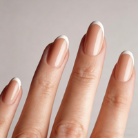 Faux ongles classiques français ronds moyens en Acrylonitrile Butadiène Styrène, en gel souple à presser, à porter