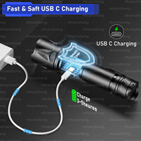 Lampe torche LED rechargeable haute puissance, haute luminosité, zoomable, USB C, 5 modes, super lumineuse, tactique, pour le travail en extérieur, le camping
