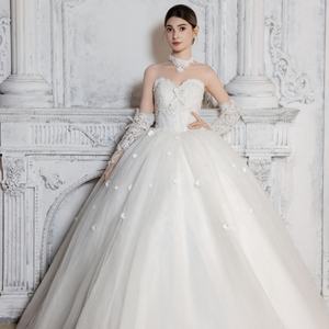 New Elegant Heavenly Luxury Bridal <strong>Dress</strong> Sweet <strong>Wedding</strong> <strong>Dress</strong> Floor-Length A-Line Floral Print Lace Up Back Off-Shoulder Sleeves - Product Image 5