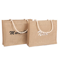 Op maat gemaakte logo eco-laminaat kleine & middelgrote jute cadeauzakjes, biologisch katoenen jute, herbruikbare linnen strand- en hessian boodschappentassen
