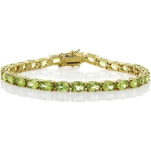 กำไลข้อมือเทนนิสพลอยเพอริดอทสีเขียว Gem Stone King เงินแท้ 925 น้ำหนัก 12.00 กะรัต รูปไข่ 6x4 มม. ของขวัญเครื่องประดับสำหรับผู้หญิง - Product Image 1