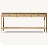 Console moderne en chêne massif RH OEM avec 3 tiroirs et étagère de rangement pour entrée, salon, couloir, hôtel