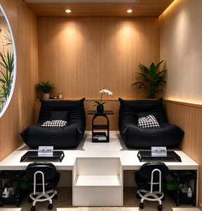 Ensemble de station de pédicure double de luxe, fauteuil inclinable en PU blanc avec plateforme en pierre et bassin pour salon de beauté et spa - Product Image 2