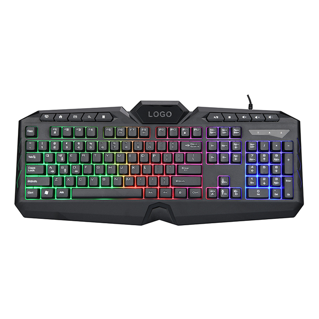 KBL-201 High Quality Customized Logo RGB PC Keyboard 104/105 Multicolor LED Light USB for Gaming Multimedia Supports English