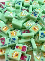 Ensemble de Mahjong américain en acrylique vert menthe de qualité supérieure, thème festival, cadeau de collection pour les amateurs de Mahjong