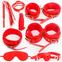 Ensemble de Bondage BDSM 7 Pièces avec Menottes et Contraintes de Cheville, Fouet, Corde, Baillon et Bandeau, Kit Fétichiste en Cuir pour Jeux de Couples